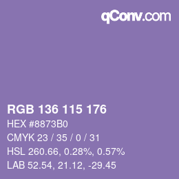 Color code: RGB 136 115 176 | qconv.com