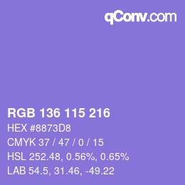 Color code: RGB 136 115 216 | qconv.com