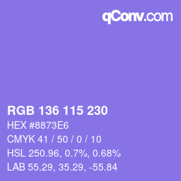 Color code: RGB 136 115 230 | qconv.com