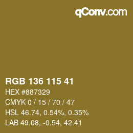 Color code: RGB 136 115 41 | qconv.com