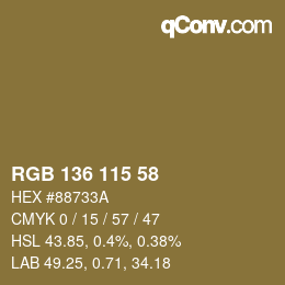 Color code: RGB 136 115 58 | qconv.com