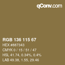 Color code: RGB 136 115 67 | qconv.com