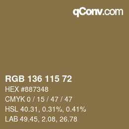 Color code: RGB 136 115 72 | qconv.com