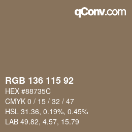 Color code: RGB 136 115 92 | qconv.com