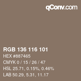 Color code: RGB 136 116 101 | qconv.com