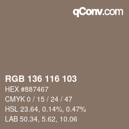 カラーコード: RGB 136 116 103 | qconv.com