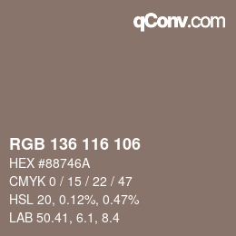 カラーコード: RGB 136 116 106 | qconv.com