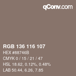 Color code: RGB 136 116 107 | qconv.com