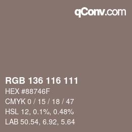 Color code: RGB 136 116 111 | qconv.com