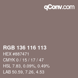 Color code: RGB 136 116 113 | qconv.com