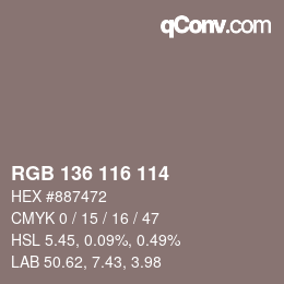 Color code: RGB 136 116 114 | qconv.com