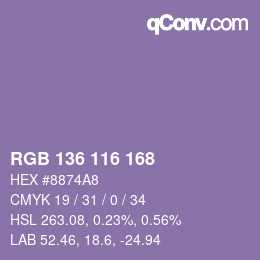 Color code: RGB 136 116 168 | qconv.com