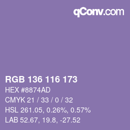 Color code: RGB 136 116 173 | qconv.com