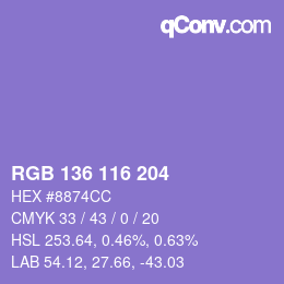 Color code: RGB 136 116 204 | qconv.com