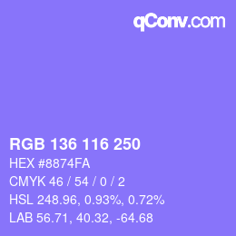 カラーコード: RGB 136 116 250 | qconv.com