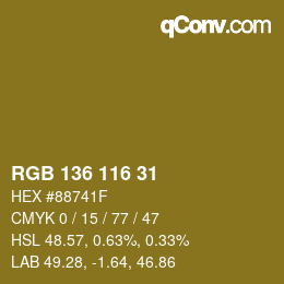 Color code: RGB 136 116 31 | qconv.com