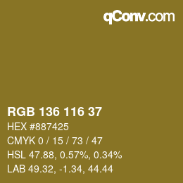 Color code: RGB 136 116 37 | qconv.com