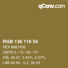 Color code: RGB 136 116 54 | qconv.com