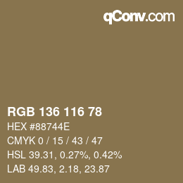 Color code: RGB 136 116 78 | qconv.com