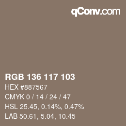 カラーコード: RGB 136 117 103 | qconv.com