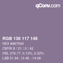 Color code: RGB 136 117 148 | qconv.com