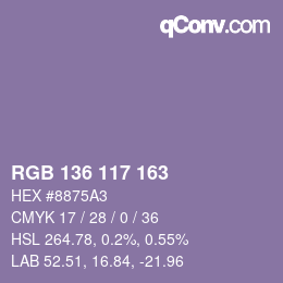 Color code: RGB 136 117 163 | qconv.com