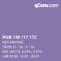 Color code: RGB 136 117 172 | qconv.com