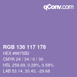 Color code: RGB 136 117 178 | qconv.com