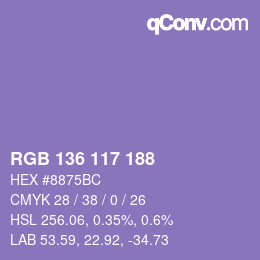 Color code: RGB 136 117 188 | qconv.com