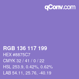 Color code: RGB 136 117 199 | qconv.com