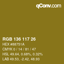 Color code: RGB 136 117 26 | qconv.com