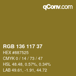Color code: RGB 136 117 37 | qconv.com