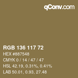 Color code: RGB 136 117 72 | qconv.com
