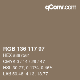 Color code: RGB 136 117 97 | qconv.com