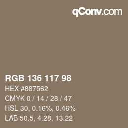 Color code: RGB 136 117 98 | qconv.com