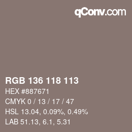 Color code: RGB 136 118 113 | qconv.com