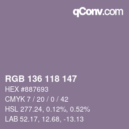 Farbcode: RGB 136 118 147 | qconv.com