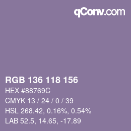 Color code: RGB 136 118 156 | qconv.com