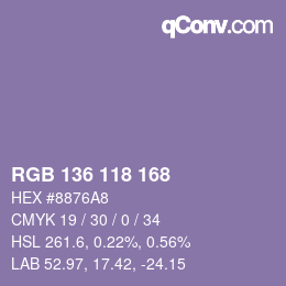 Color code: RGB 136 118 168 | qconv.com