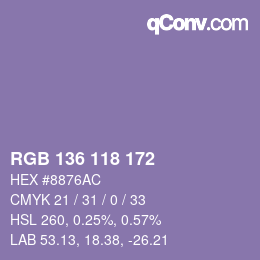 Color code: RGB 136 118 172 | qconv.com