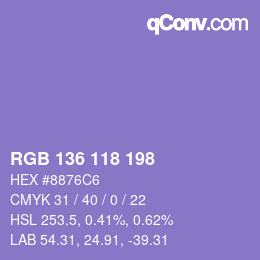 颜色代码: RGB 136 118 198 | qconv.com