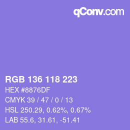 Color code: RGB 136 118 223 | qconv.com