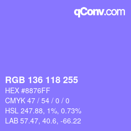 Color code: RGB 136 118 255 | qconv.com