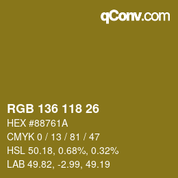 Color code: RGB 136 118 26 | qconv.com