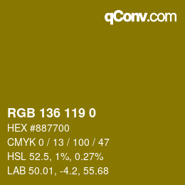 カラーコード: RGB 136 119 0 | qconv.com