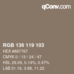 カラーコード: RGB 136 119 103 | qconv.com