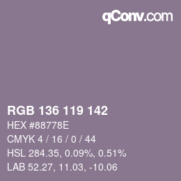 Color code: RGB 136 119 142 | qconv.com