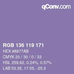 Color code: RGB 136 119 171 | qconv.com