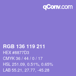 Color code: RGB 136 119 211 | qconv.com