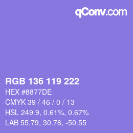 Color code: RGB 136 119 222 | qconv.com